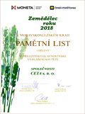 Pamětní list – Zemědělec roku 2018